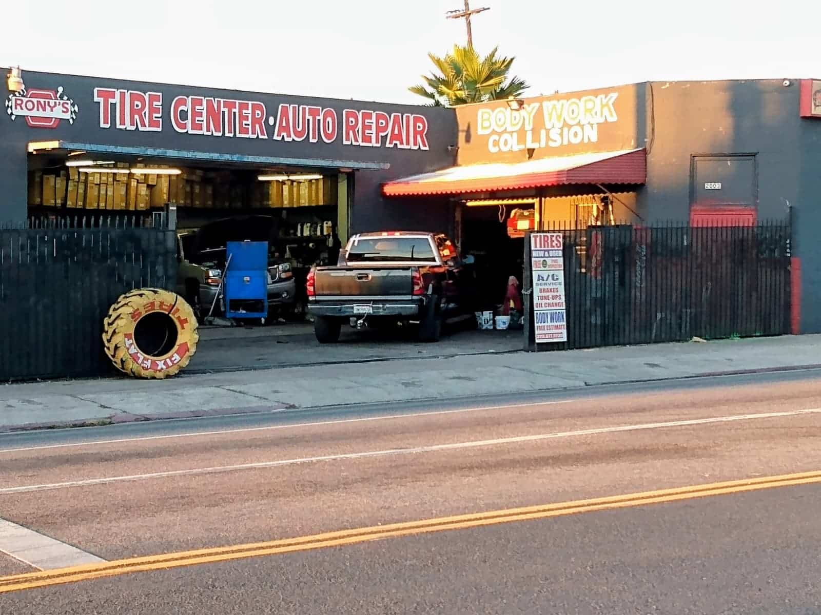 Auto repair shop specializing in tire services and collision repairs.